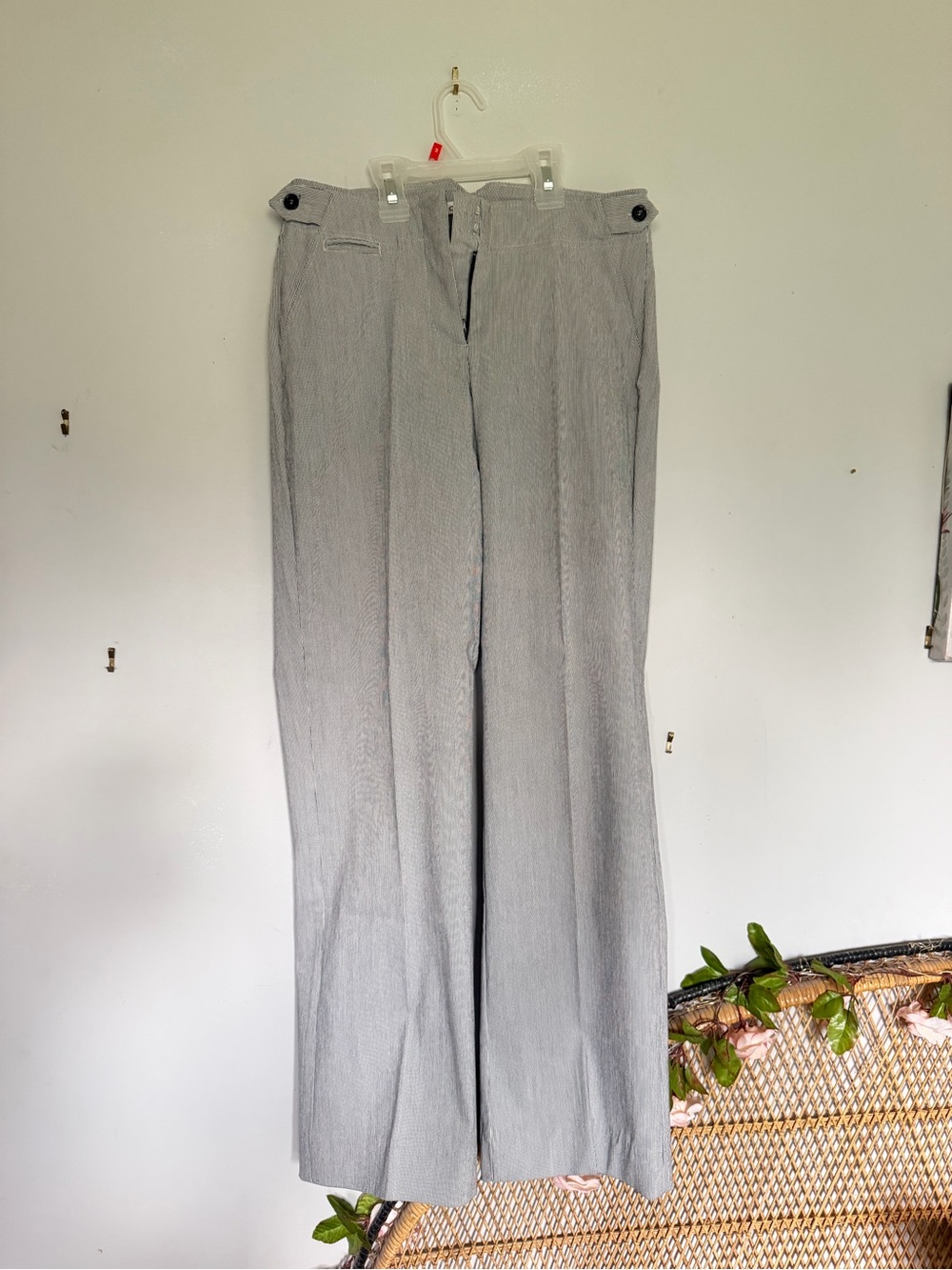cleo Women's Light Gray Pinstripe Wide-Leg Dress Pants